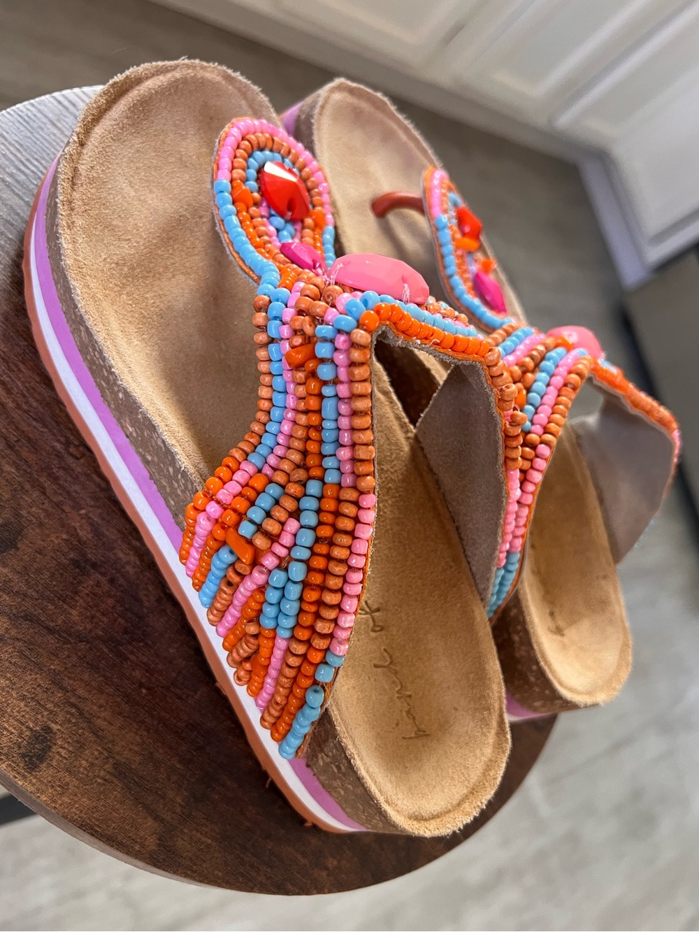 BAND OF THE FREE SUEDE MULTI COLORED ORION BEADED EMBELLISHED PLATFORM SANDALS ✨